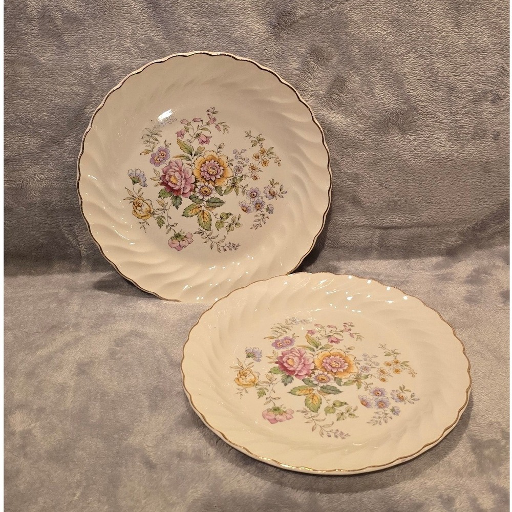 Vintage Royal China Princess Pat Gold 6.25" Plates 22K Gold Floral Set of 2 USA